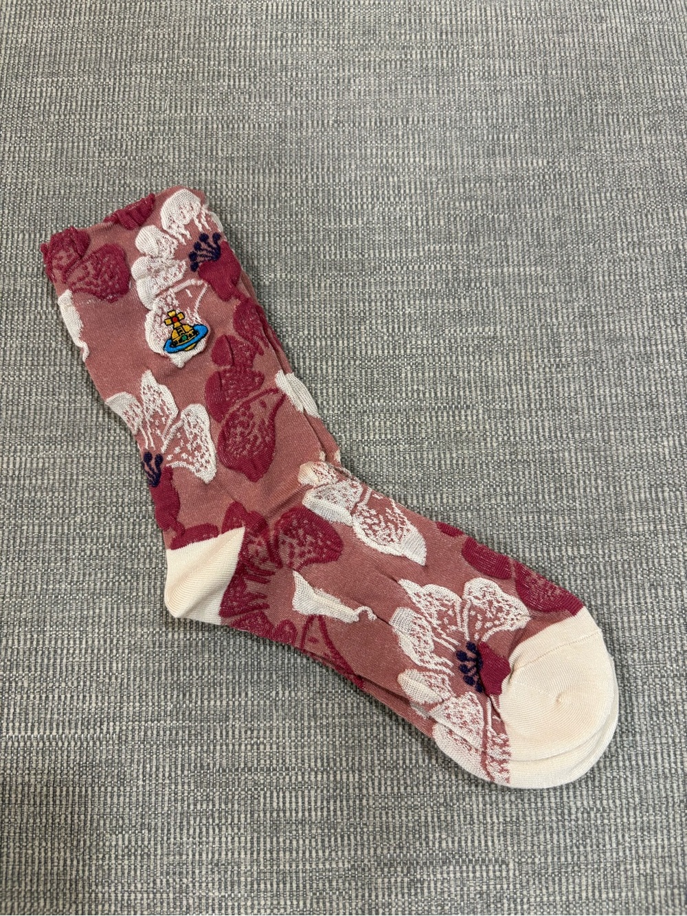 Vivienne Westwood Floral Crew Socks in Rose Pink - Lightweight Cotton Blend